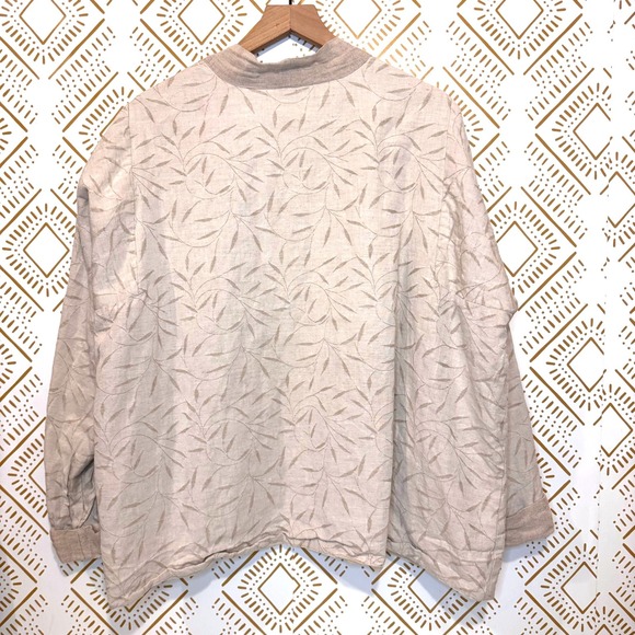 Arise Cotton Flax Open Front Jacket 1X Embroidered Lagenlook Earthy Boho Spring - Picture 5 of 9